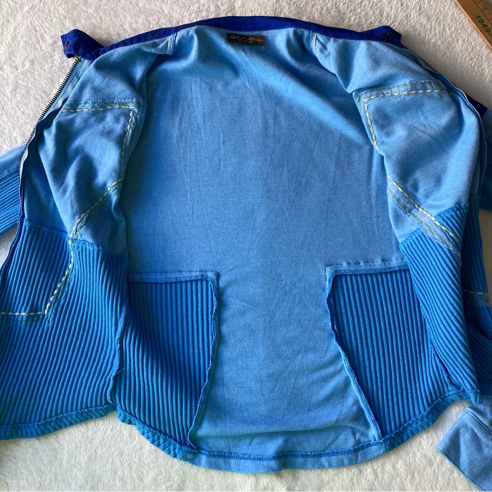 Retro Y2K Blue Color Block Ribbed Full Zip Jacket with‎ Pockets Small - Picture 6 of 9